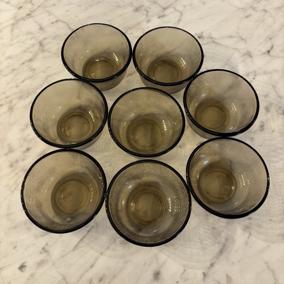 Vtg Glass‎ Small Ramekin Bowls Smoke Brown Glasbake Set of 8 Textured 1970s - Picture 3 of 4